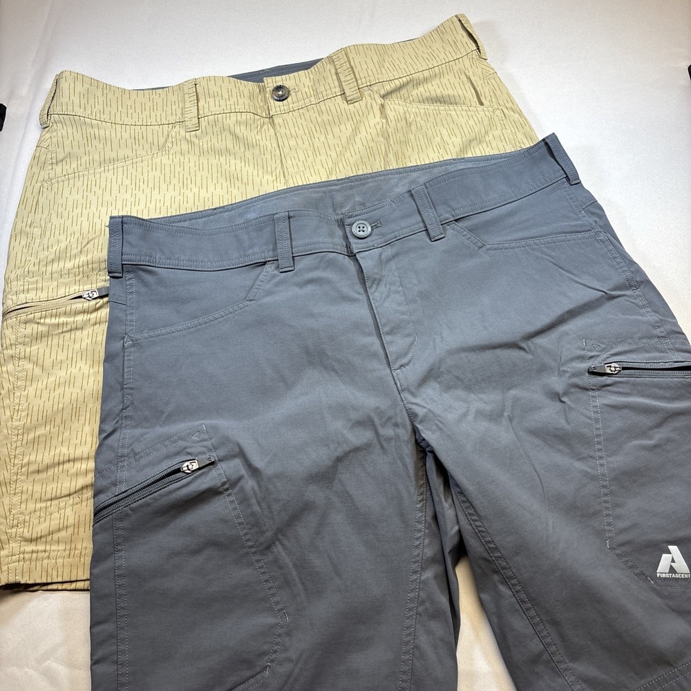 2x Eddie Bauer First Ascent Cargo Shorts Men 40 Performance Hiking Gray Tan Lot